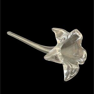 Glass Amaryllis Flower Bud Vase Hand Blown Side Lying Stem Trumpet Lily Vintage